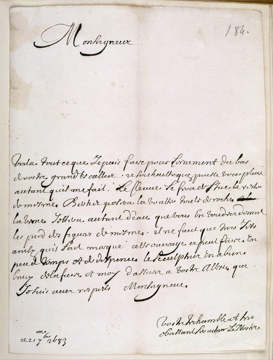 Carta de Le Nôtre al Gran Condé de Andre Le Notre