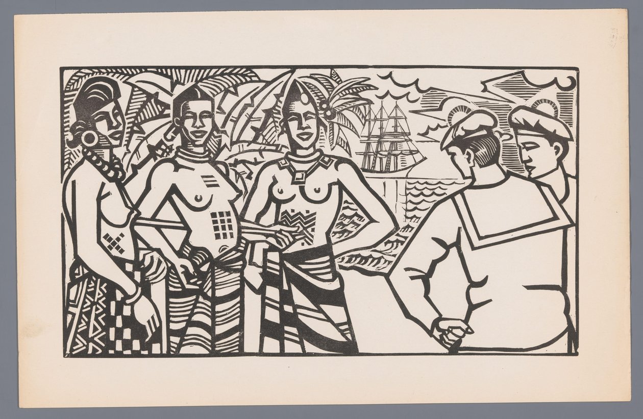 Tres mujeres de África y dos marineros
Escale africaine
Seis xilografías con escenas marítimas (título de la serie)
Grand Largue (título de la serie) de André Lhote