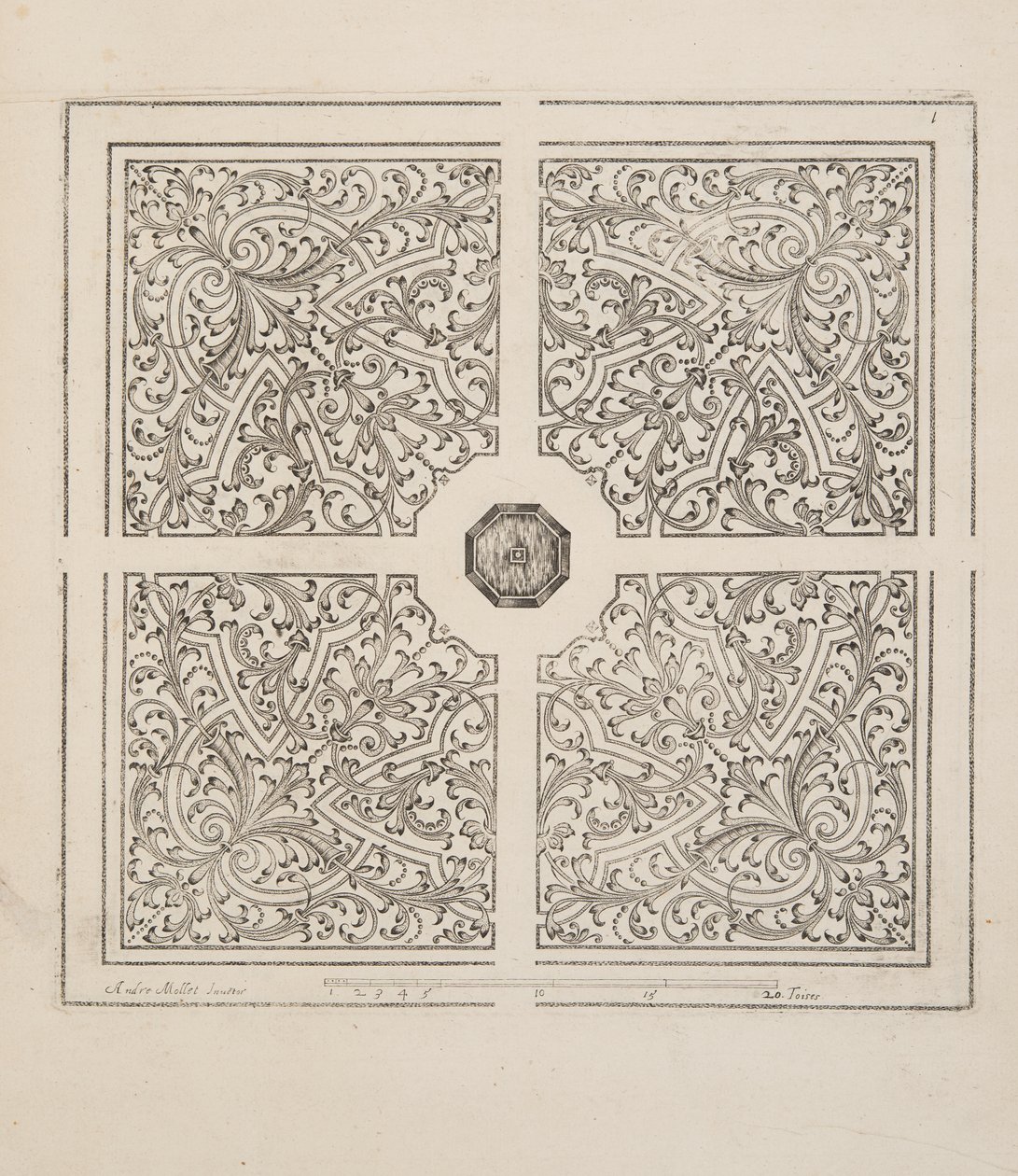 Diseño para Parterre, del Theatre des Plans et Jardinages, pub.1652 (grabado) de André Mollet
