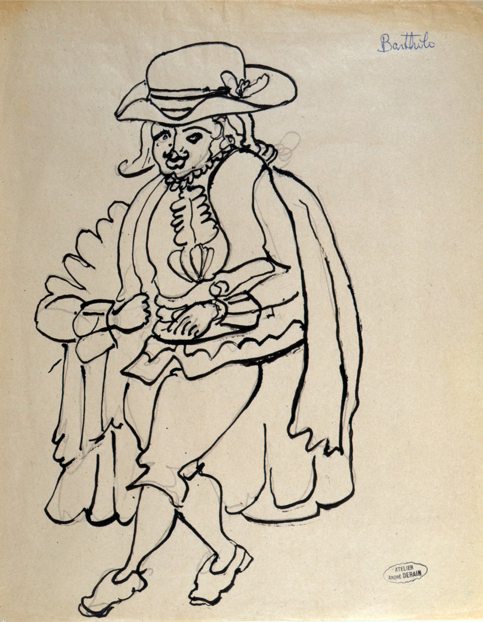 Diseño de vestuario para Bartholo, para una representación de "El barbero de Sevilla" en París (pluma y tinta y lápiz sobre papel) de Andre Derain