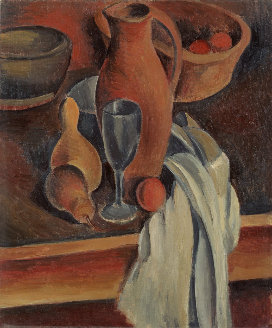 Bodegón con jarra de barro, servilleta blanca y fruta de Andre Derain