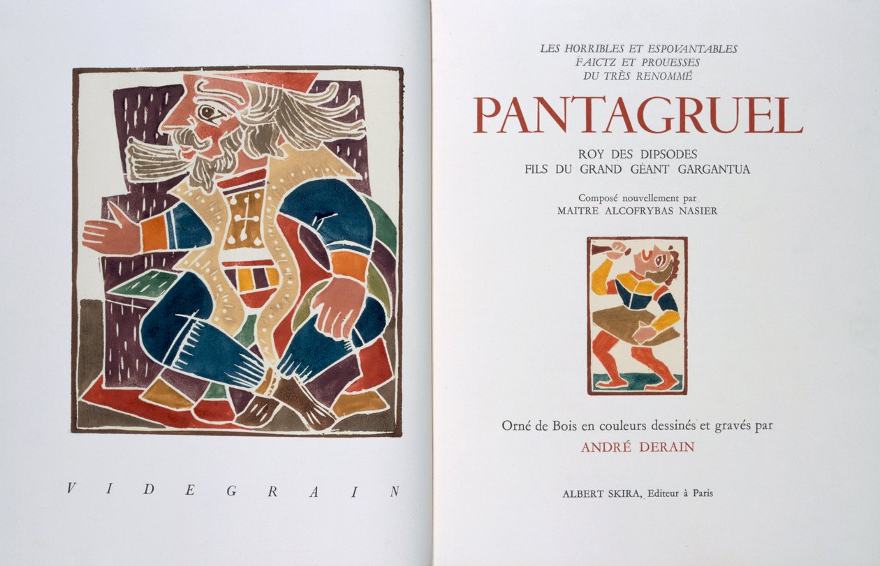 Portada de "Les horribles et espouvantables faictz et prouesses du tres renomme Pantagruel, Roy des Dipsodes, fils du grand geant Gargantua. Compose nouvellement par Maitre Alcofybras Nasier
