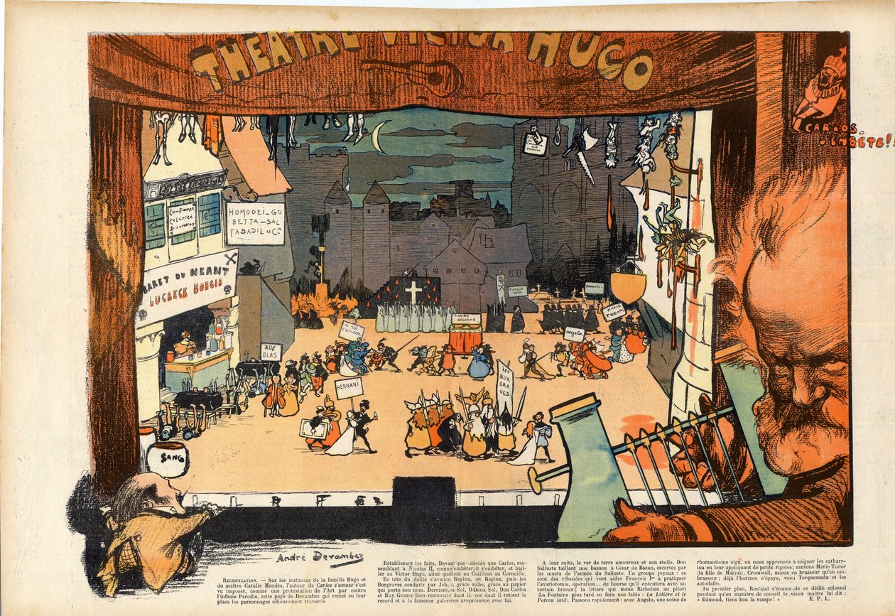 Teatro por Victor Hugo por André Devambez (1867-1944) caricatura en "Le rire" de 1902 de Andre Devambez