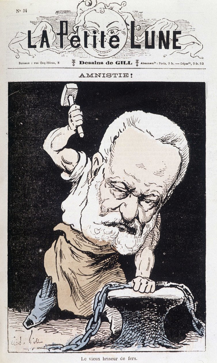 ¡Amnistía!: El viejo rompehierros (Caricatura de Victor Hugo) - por Gill, en “La Pequeña Luna” de Andre Gill