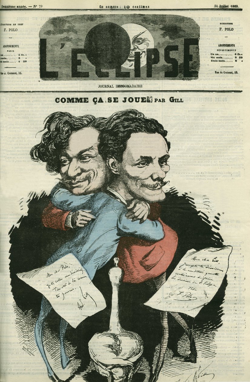 Andre Gill (1840-1885), caricaturista francés y F. Polo, director de “L