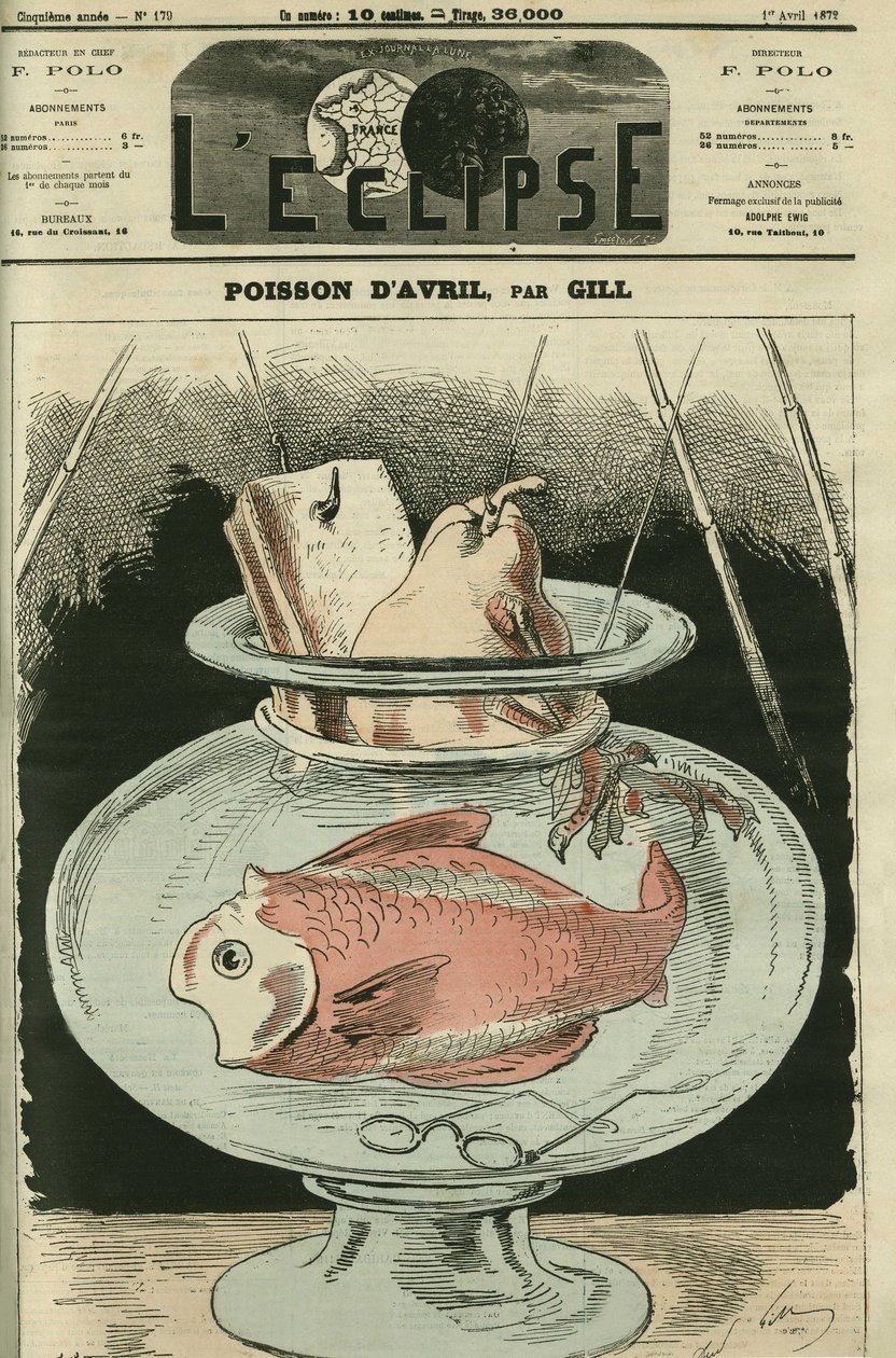 Pez de abril, el pez siendo Adolphe Thiers (1797-1877). Portada en "L