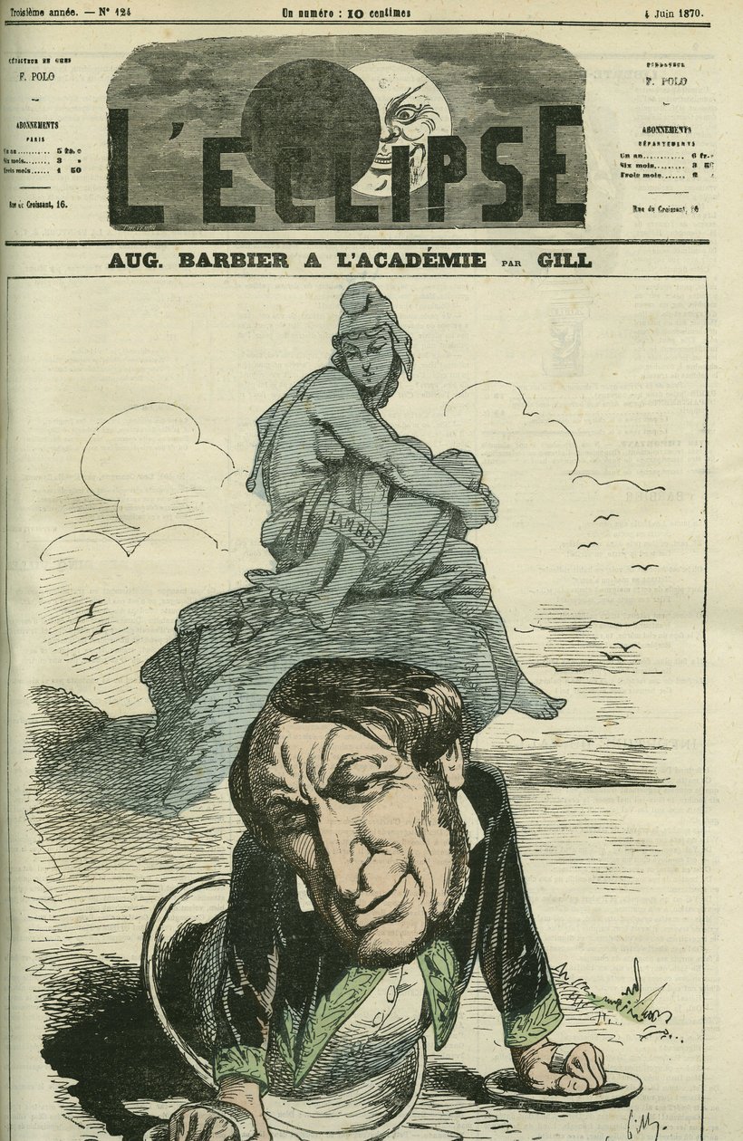 Auguste Barbier (1805-1882), poeta francés elegido para la Academia Francesa en 1869. Portada en 