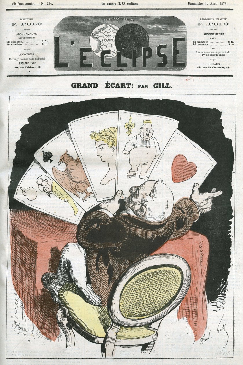 ¡Gran difusión!, caricatura sobre el gobierno del Presidente Adolphe Thiers (1797-1877). Portada en 