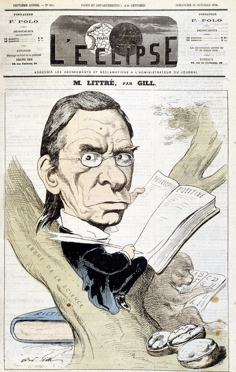 Retrato caricaturesco de Littré por Gill. Portada de “L