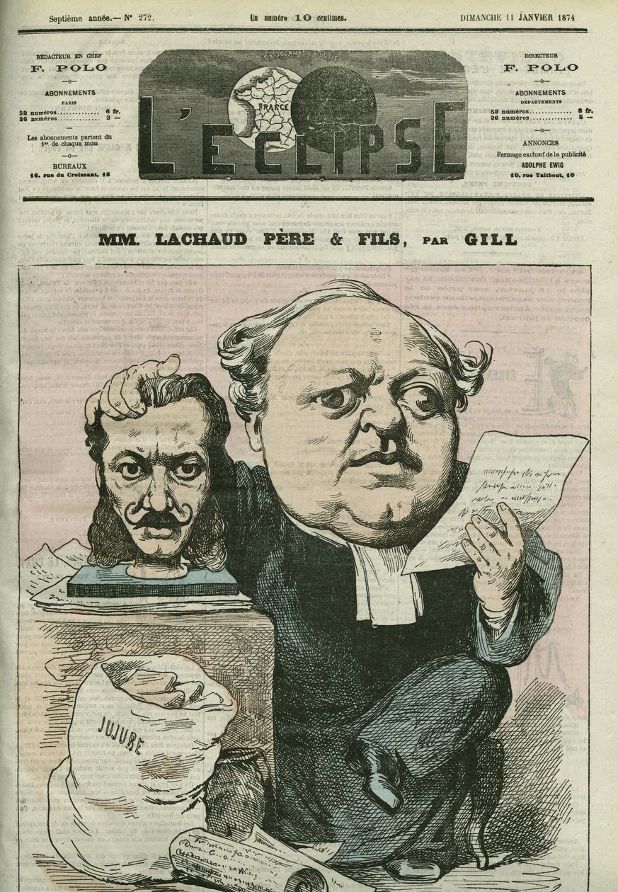 Caricatura de Charles Lachaud (1817-1882), abogado francés. Portada en "L