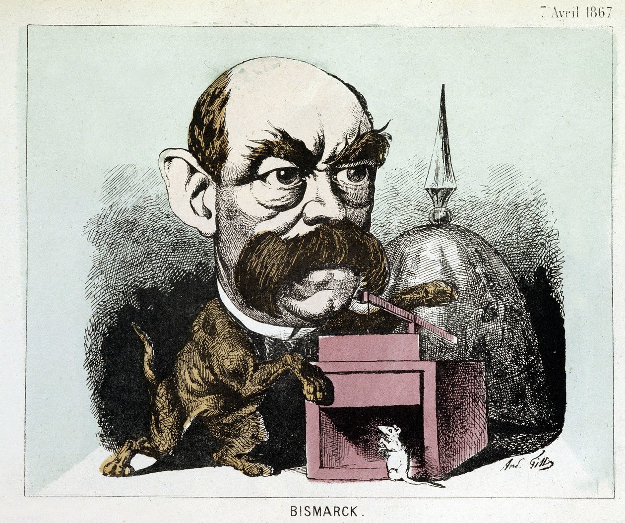 Caricatura del Conde Otto Eduard Leopold von Bismarck (1815-1898), Canciller del Reino de Prusia - Caricatura por Gill de Andre Gill