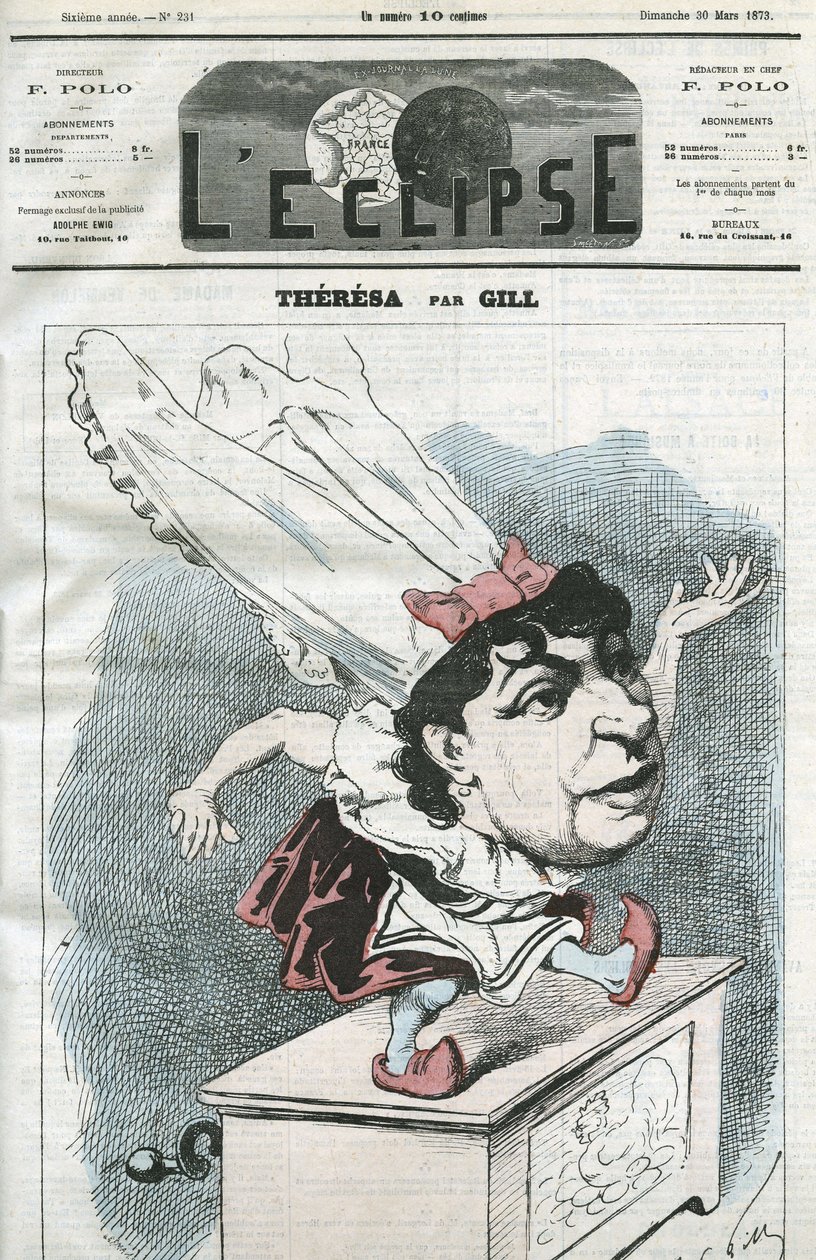 Caricatura de Emma Valendon llamada Theresa (1837-1913), cantante popular francesa. Portada en 