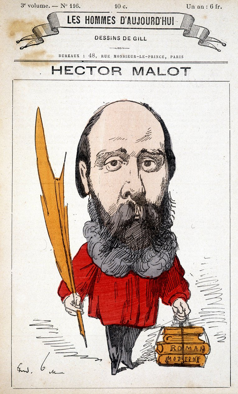 Caricatura de Hector Malot, escritor francés (1830-1907) - por Gill, en 