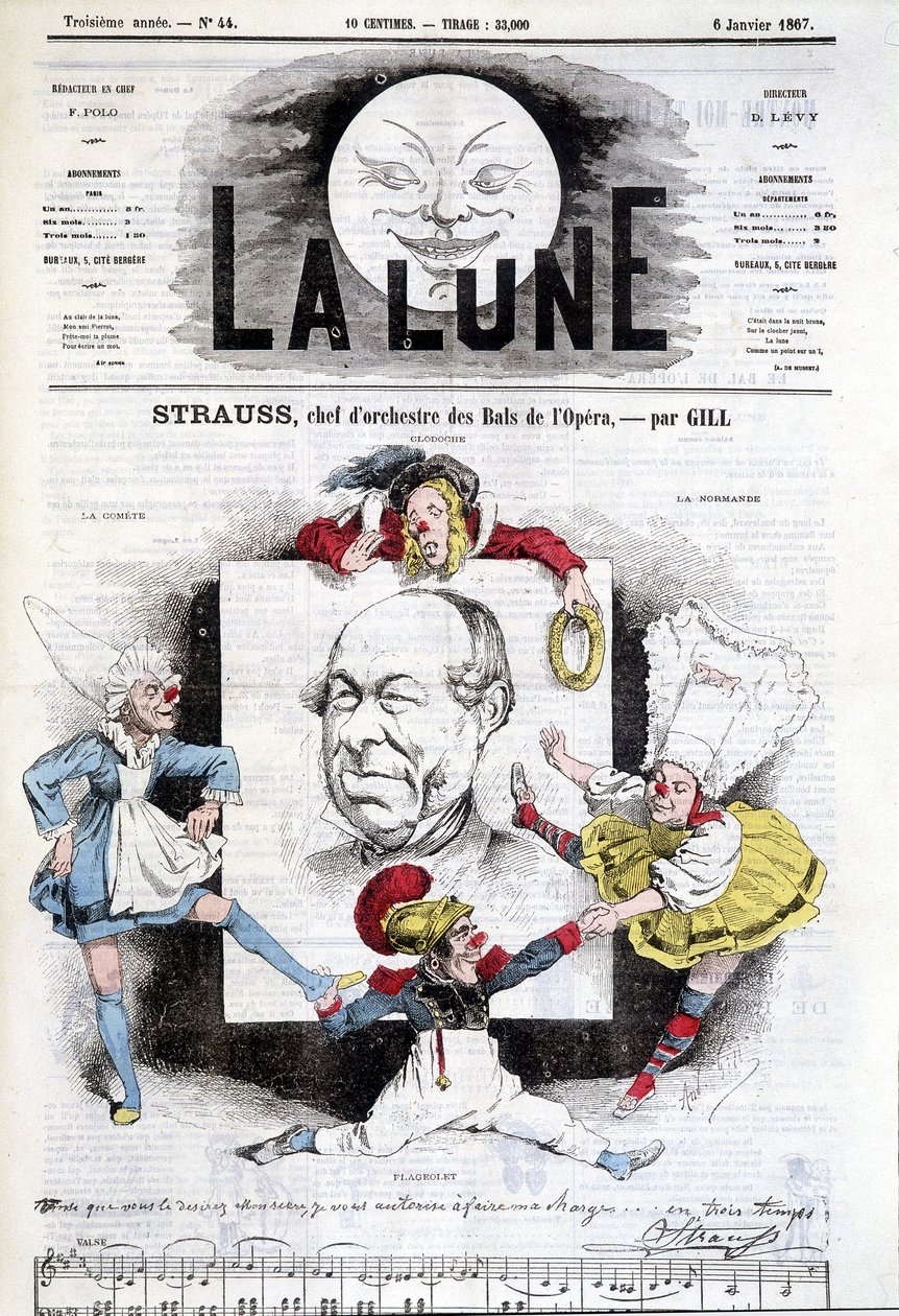 Caricatura de Johann Strauss Jr. (1825-1899) en “La Luna”, 6 de enero de Andre Gill