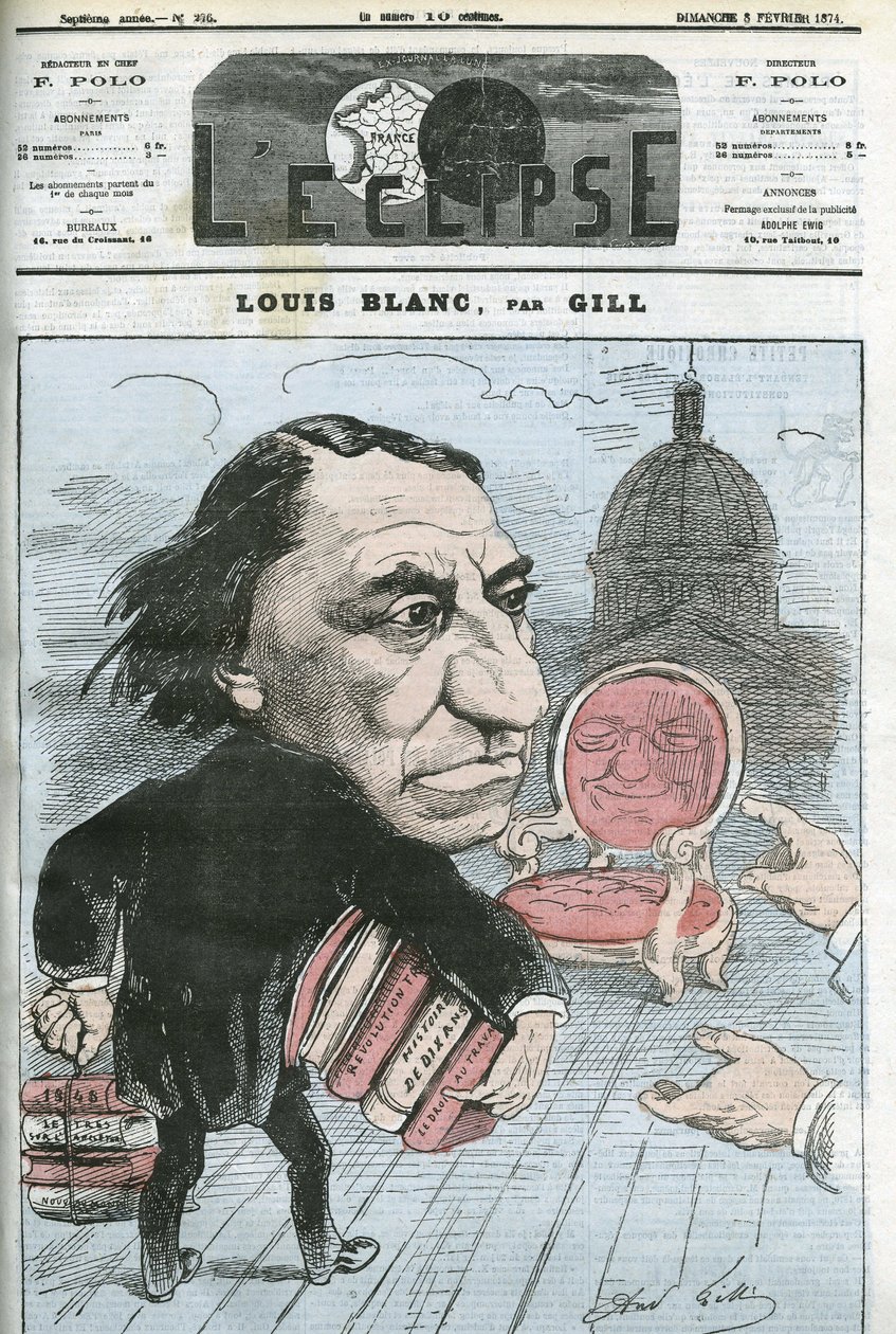 Caricatura de Louis Blanc (1811-1882), político e historiador francés. Portada en “L