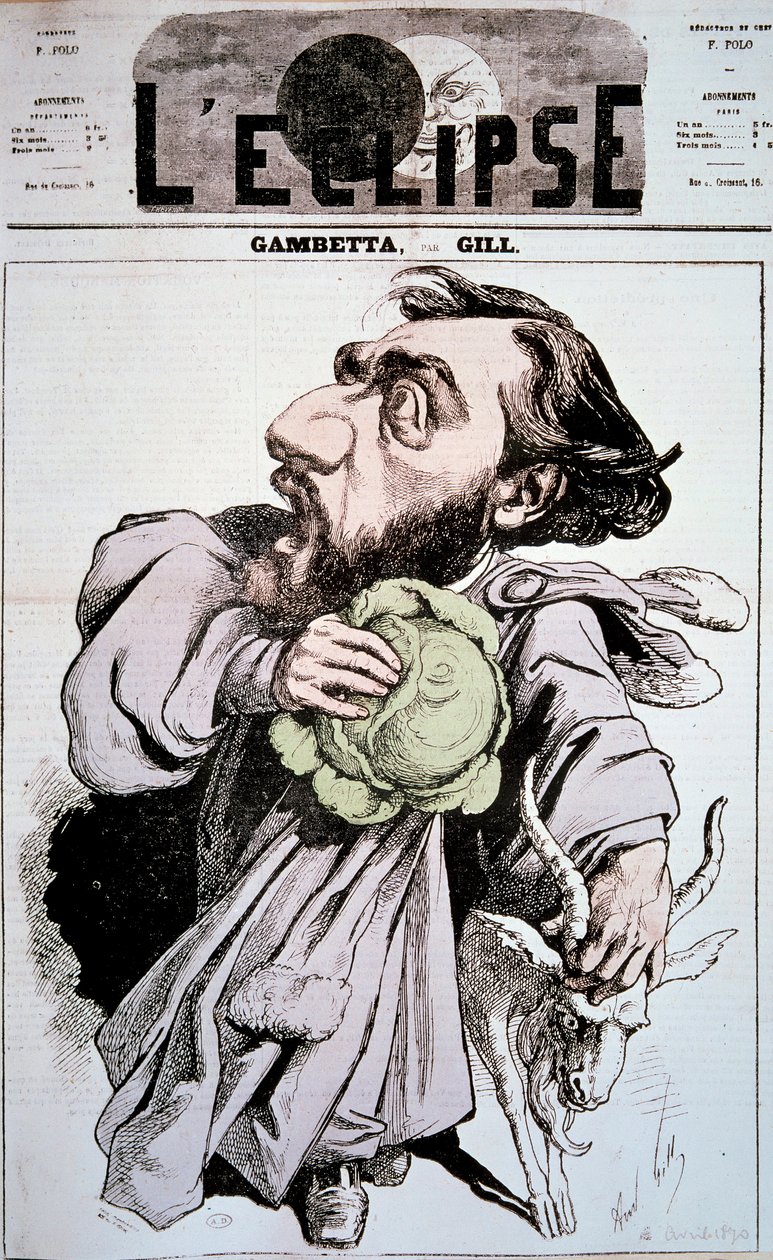 Caricatura de Léon Gambetta, político francés de Andre Gill