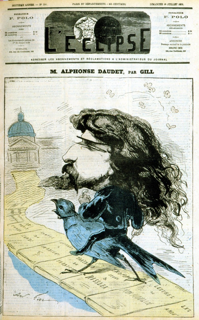 Caricatura sobre Alphonse Daudet y la Academia Francesa - en “L
