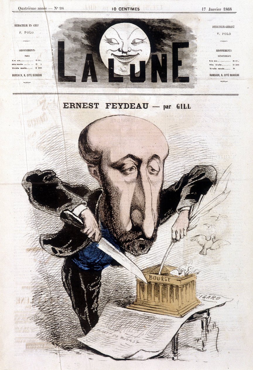 Caricatura sobre Ernest Feydeau (1821 - 1873) por Gill - en "La Lune" de Andre Gill