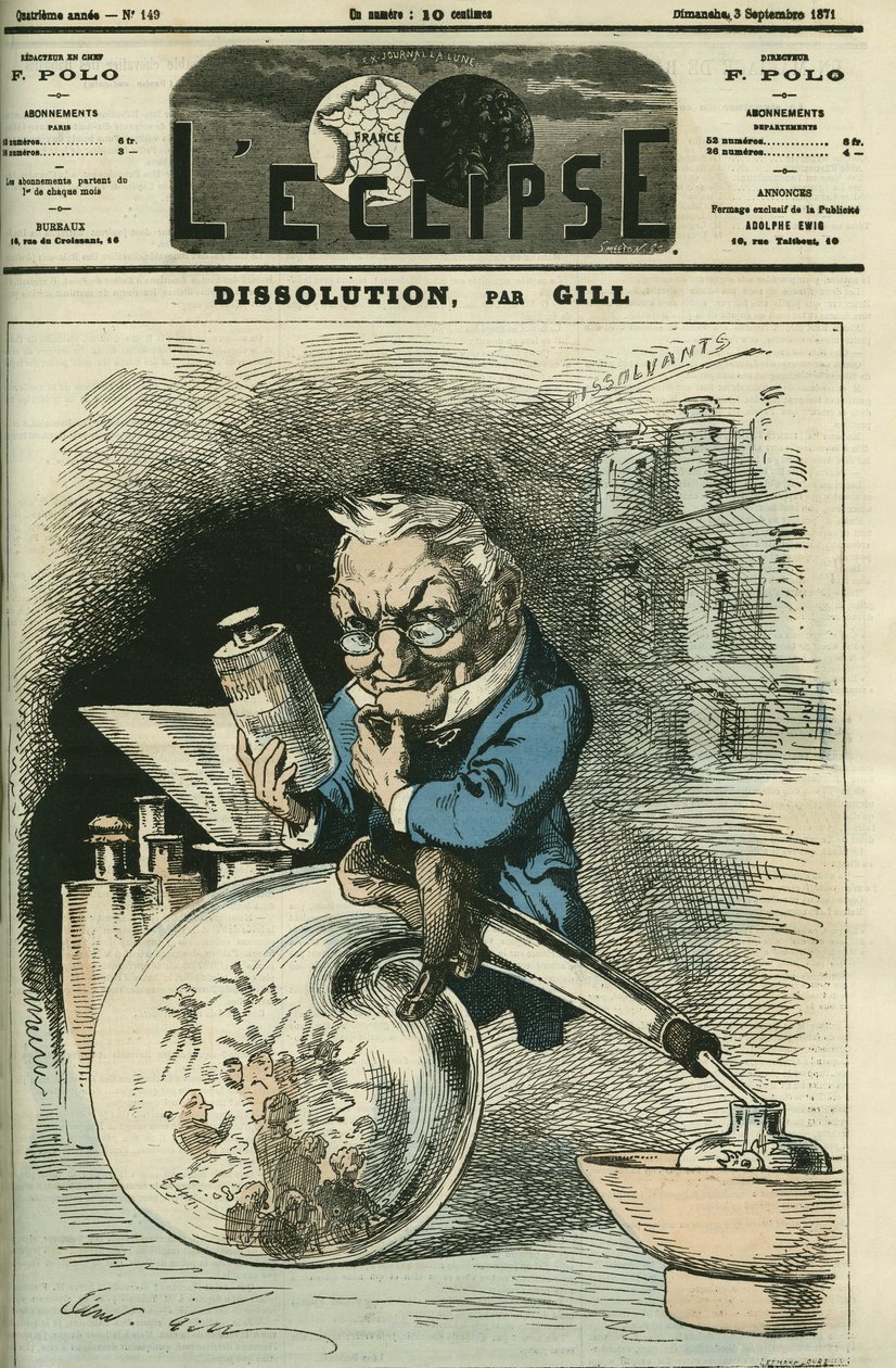 Disolución, Adolphe Thiers (1797-1877), historiador y Presidente de la República. Portada en 