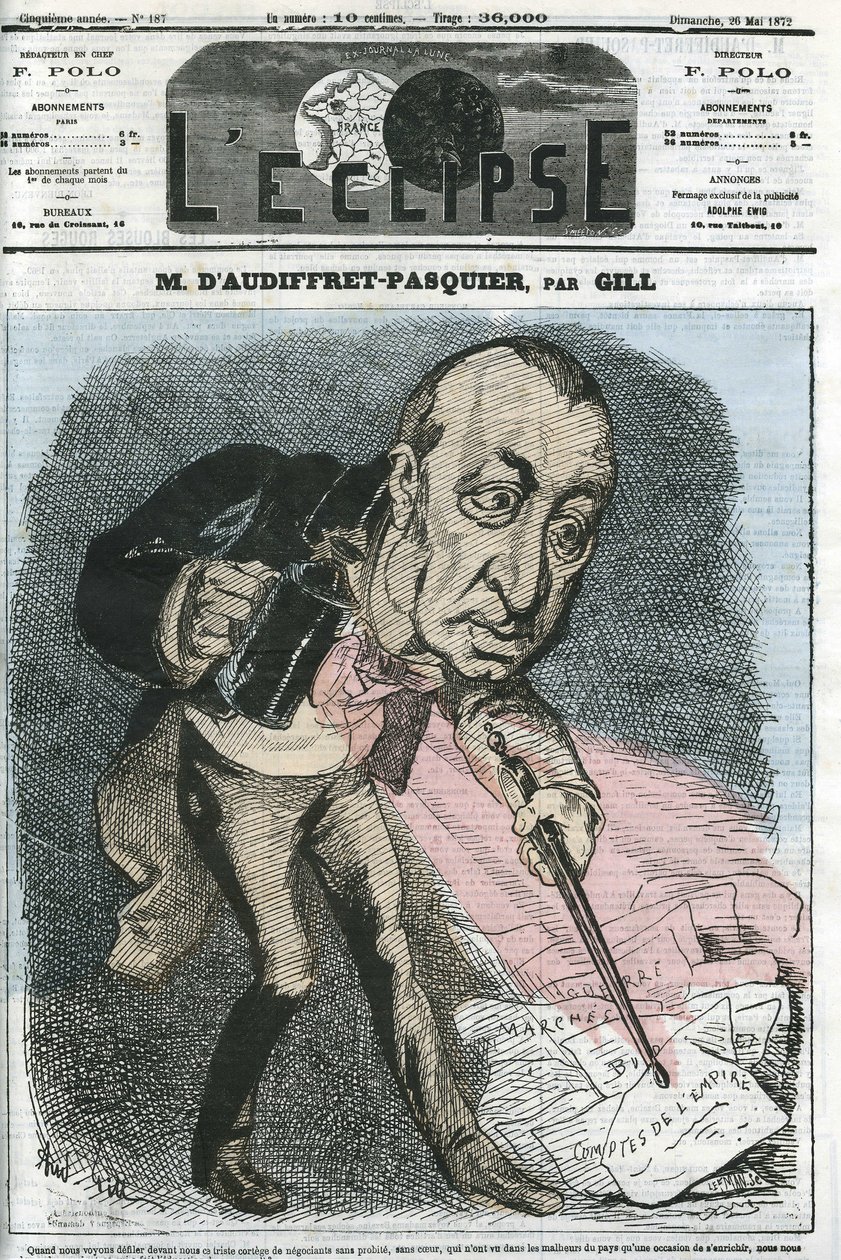 Edme Armand Gaston, Duque de Audiffret-Pasquier (1823-1905), político francés. Portada en “L