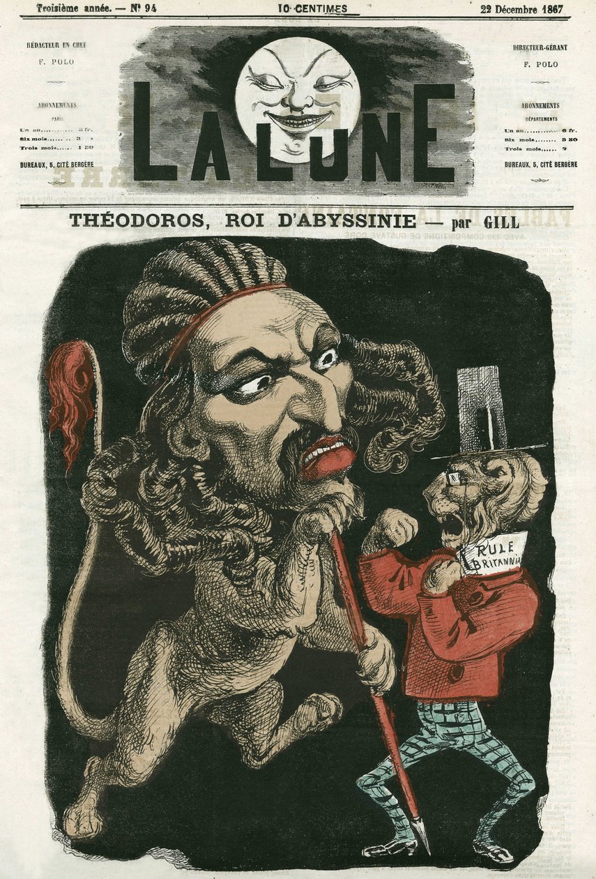 Ilustración de "Theodoros, Rey de Abisinia". Caricatura de Gill, en "La Lune", 22 de diciembre de 1867 de Andre Gill