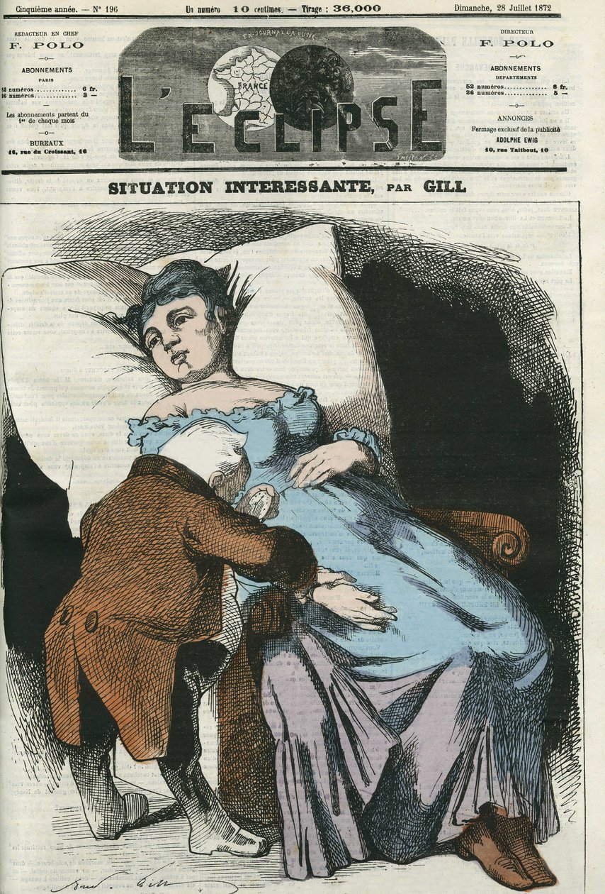 Ilustración de la República pronto endeudada con Prusia, Adolphe Thiers (1797-1877), Presidente de la República tomándose el pulso. Portada en "L