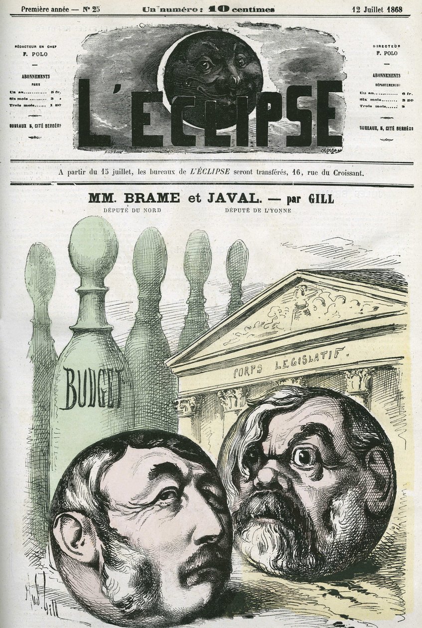 Jules Louis Joseph Brame (1808-1878) político francés y Louis Emile Javal (1839-1907), político francés. Portada en 
