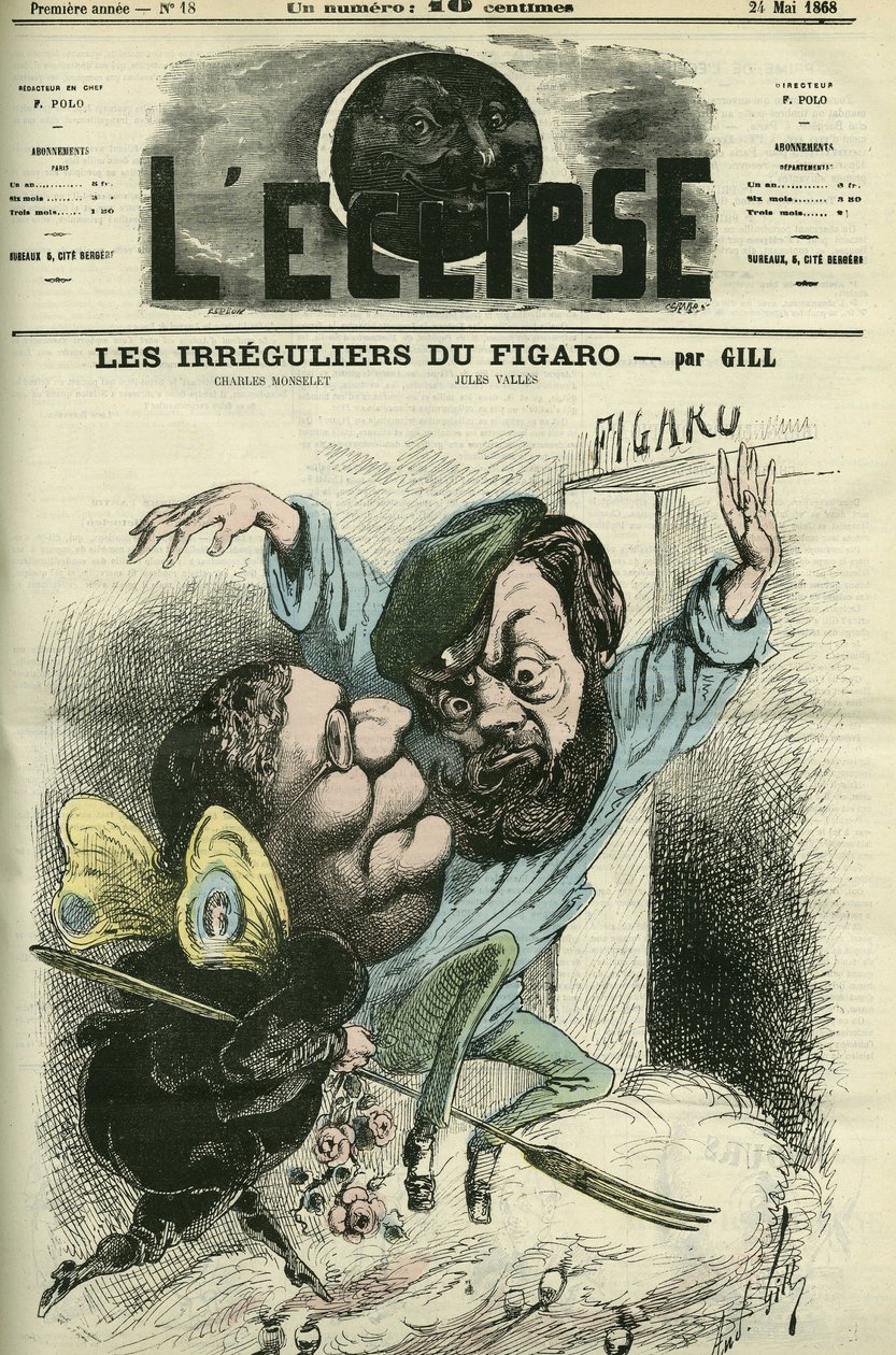 Los irregulares del Figaro, entraron en el diario de Charles Monselet (1825-1888) y Jules Valles (1832-1885). Portada en “L