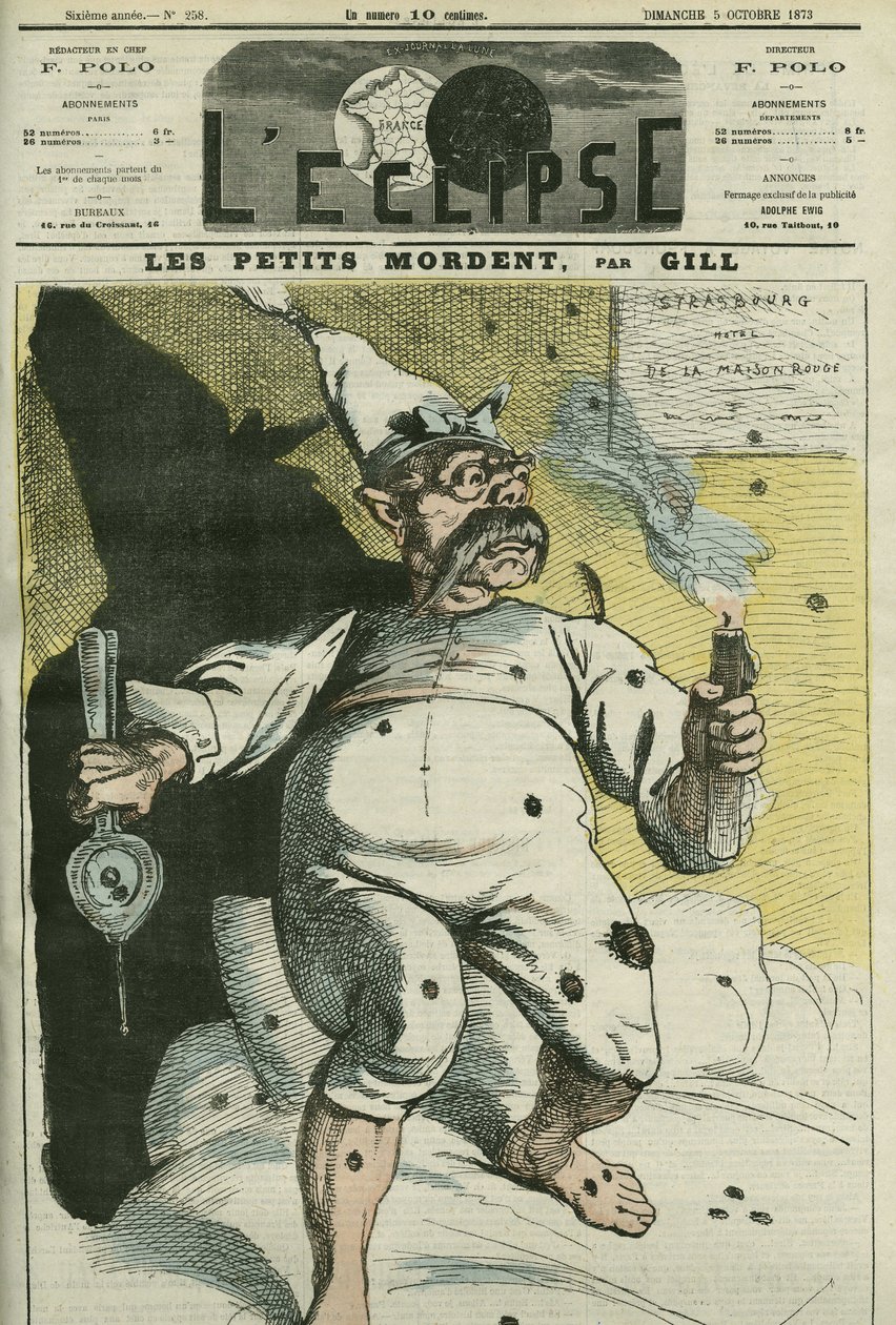 Los pequeños muerden, caricatura de Guillermo I (1797-1888), Rey de Prusia y Emperador de Alemania. Portada en 