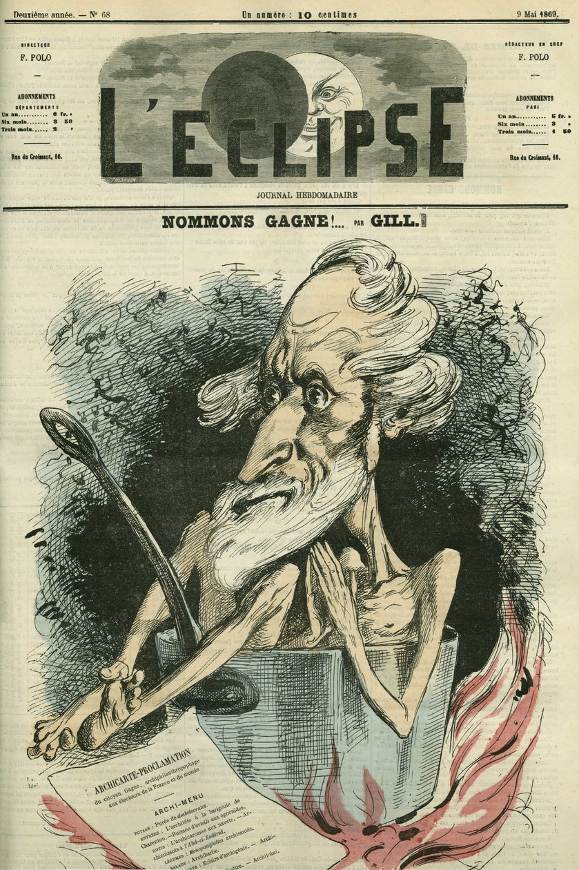 Nombre Gagne, ilustración de un candidato en una elección. Portada en "L