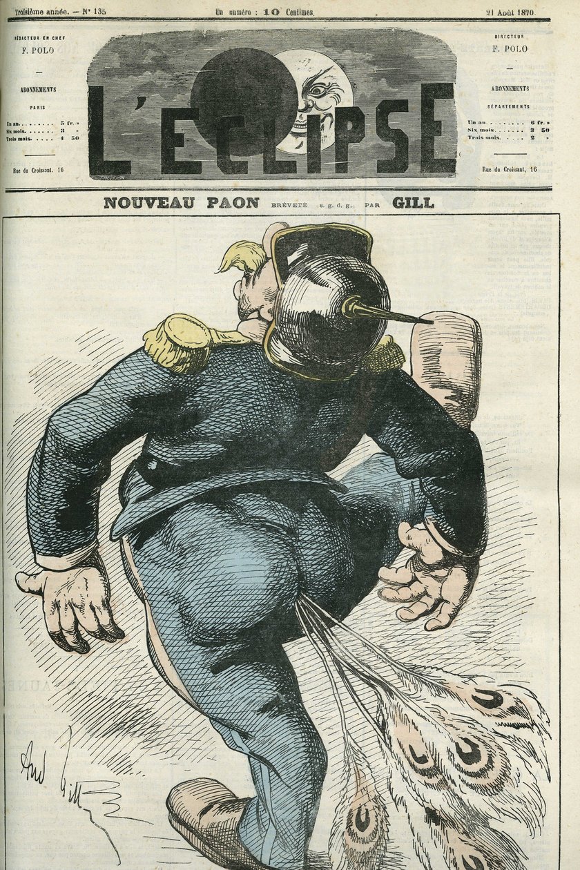 Nuevo Pavo Real, caricatura de Guillermo I (1797-1888), ganador de la Guerra Franco-Prusiana. Portada en “L