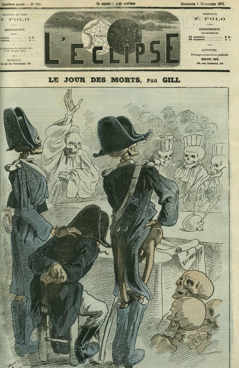 El día de los muertos, Napoleón III juzgado ante una asamblea de esqueletos por la derrota de Sedán. Portada en 