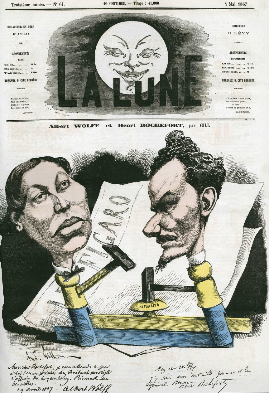 Retrato de Albert Wolff y Henri Rochefort, periodista y político francés de Andre Gill