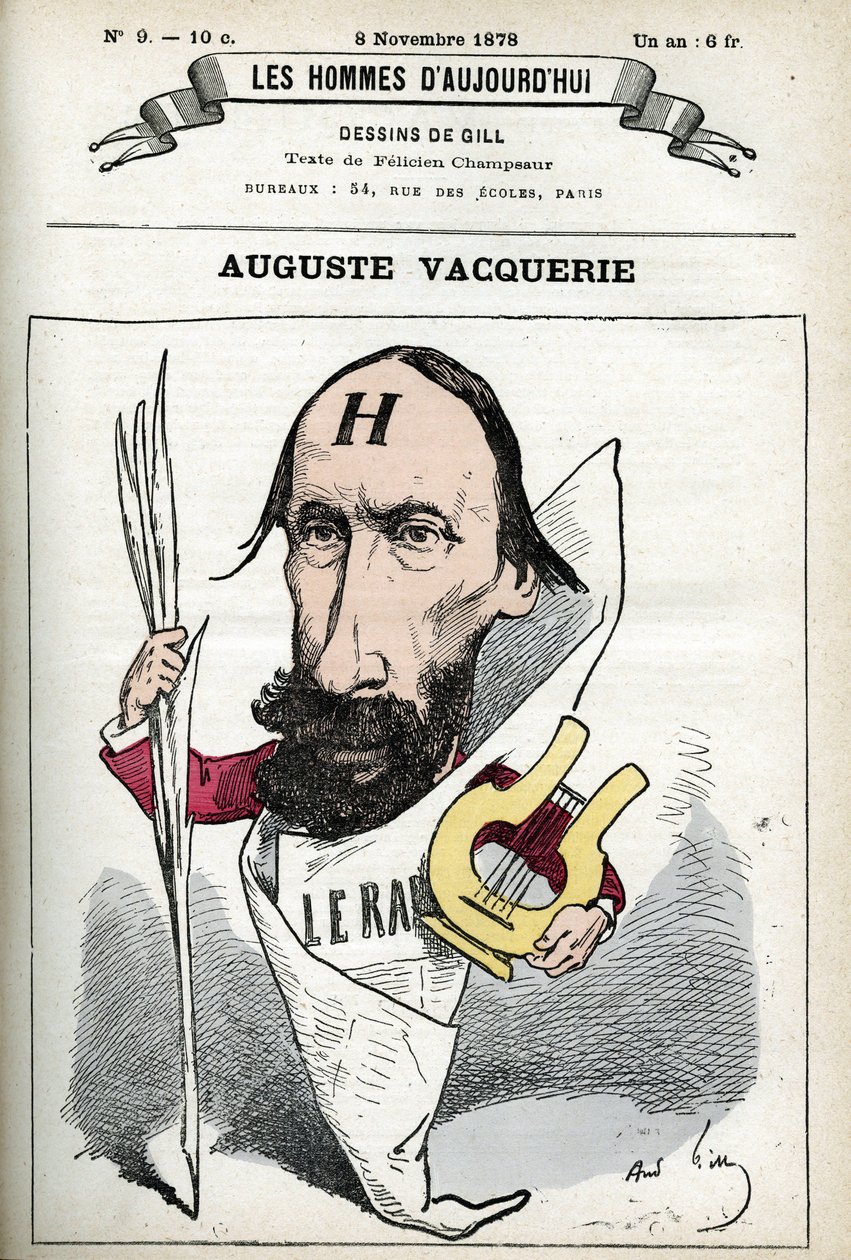 Retrato de Auguste Vacquerie (1819-1895), poeta, dramaturgo y periodista francés. Caricatura por Gill, París de Andre Gill