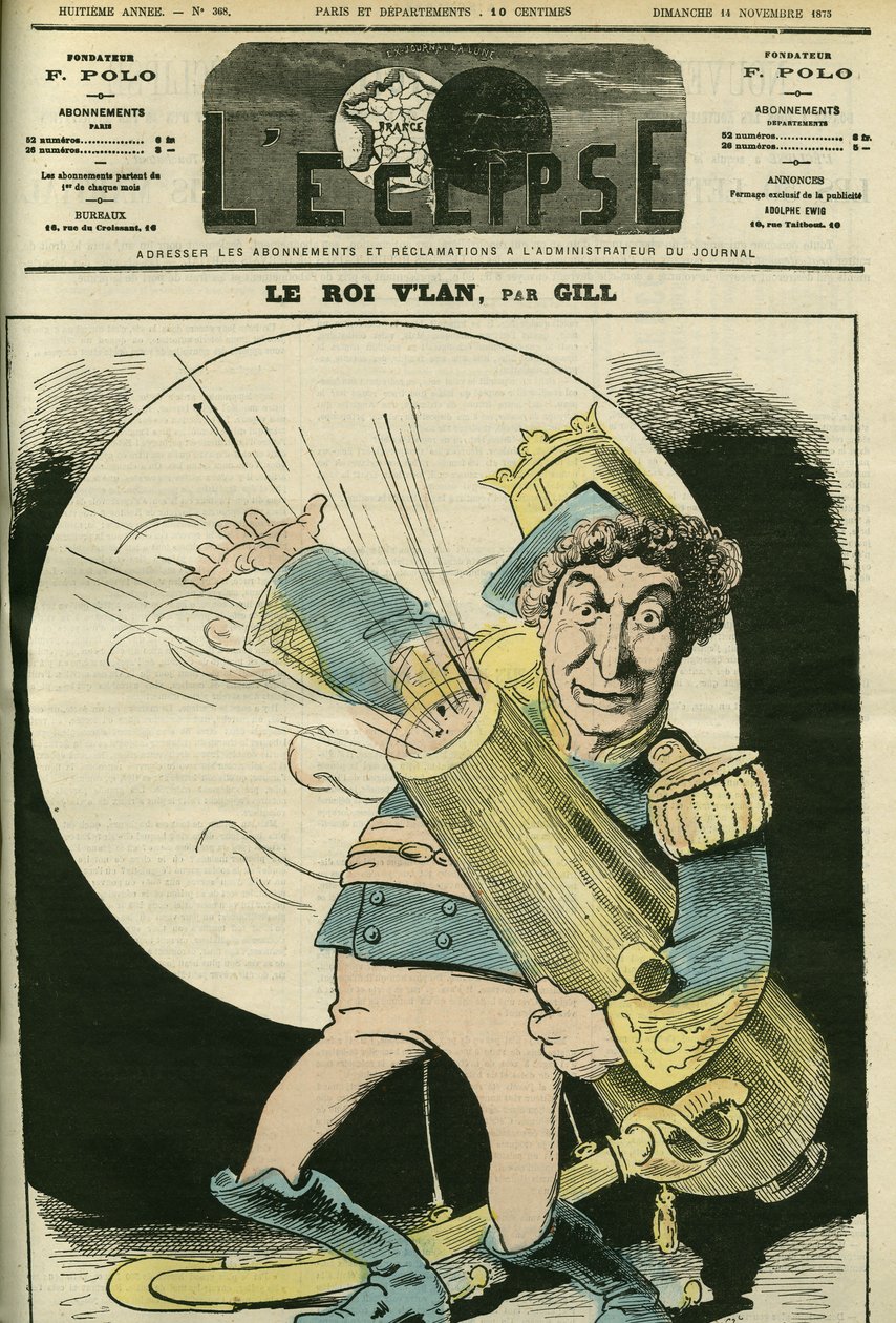 Retrato de Christian (1821-1889), cantante francés, en el papel del Rey Vlan en la obra "Le voyage dans la lune" de Jacques Offenbach. Portada en "L