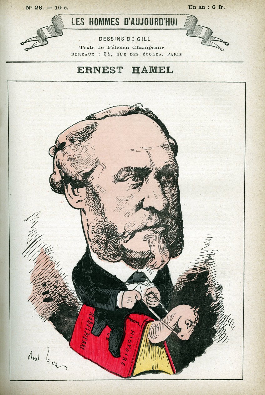 Retrato de Ernest Hamel (1826-1898), abogado y político francés. Caricatura por Gill, en "Les Homme d