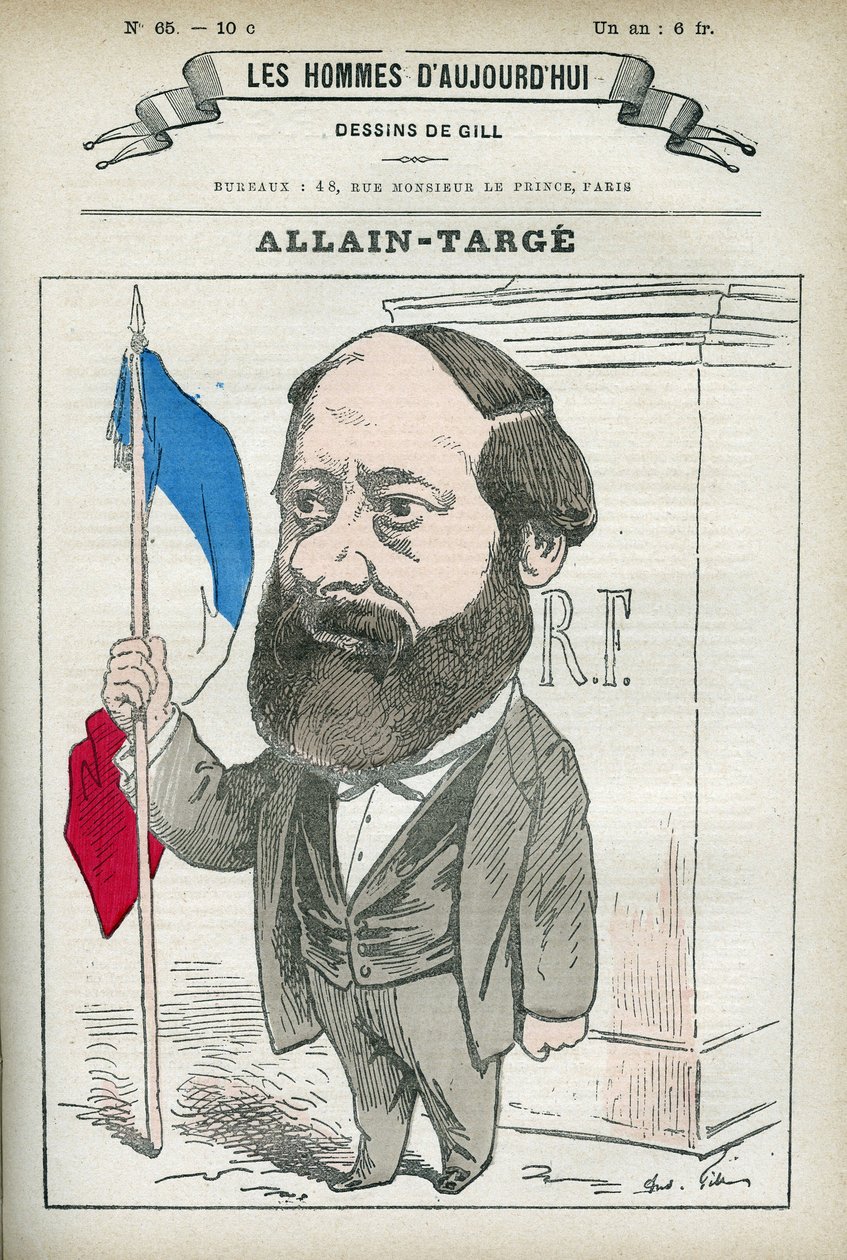 Retrato de Francois Allain-Targe (1832-1902), abogado, magistrado, periodista y político francés, Ministro del Interior y Ministro de Finanzas en el gabinete de Gambetta. Caricatura de Gill, París de Andre Gill