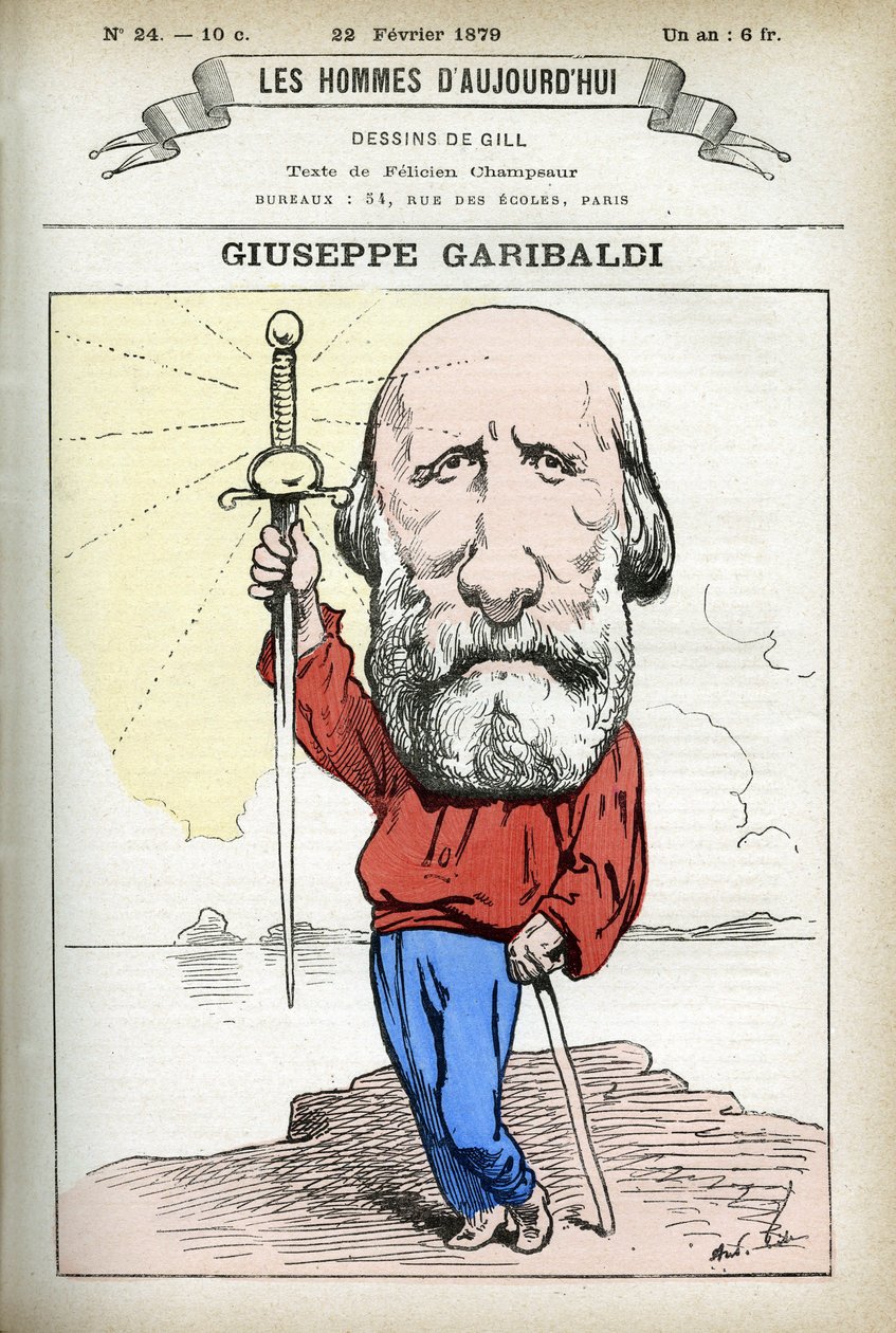 Retrato de Giuseppe Garibaldi (1807-1882), político italiano. Caricatura por Gill, en "Les Homme d