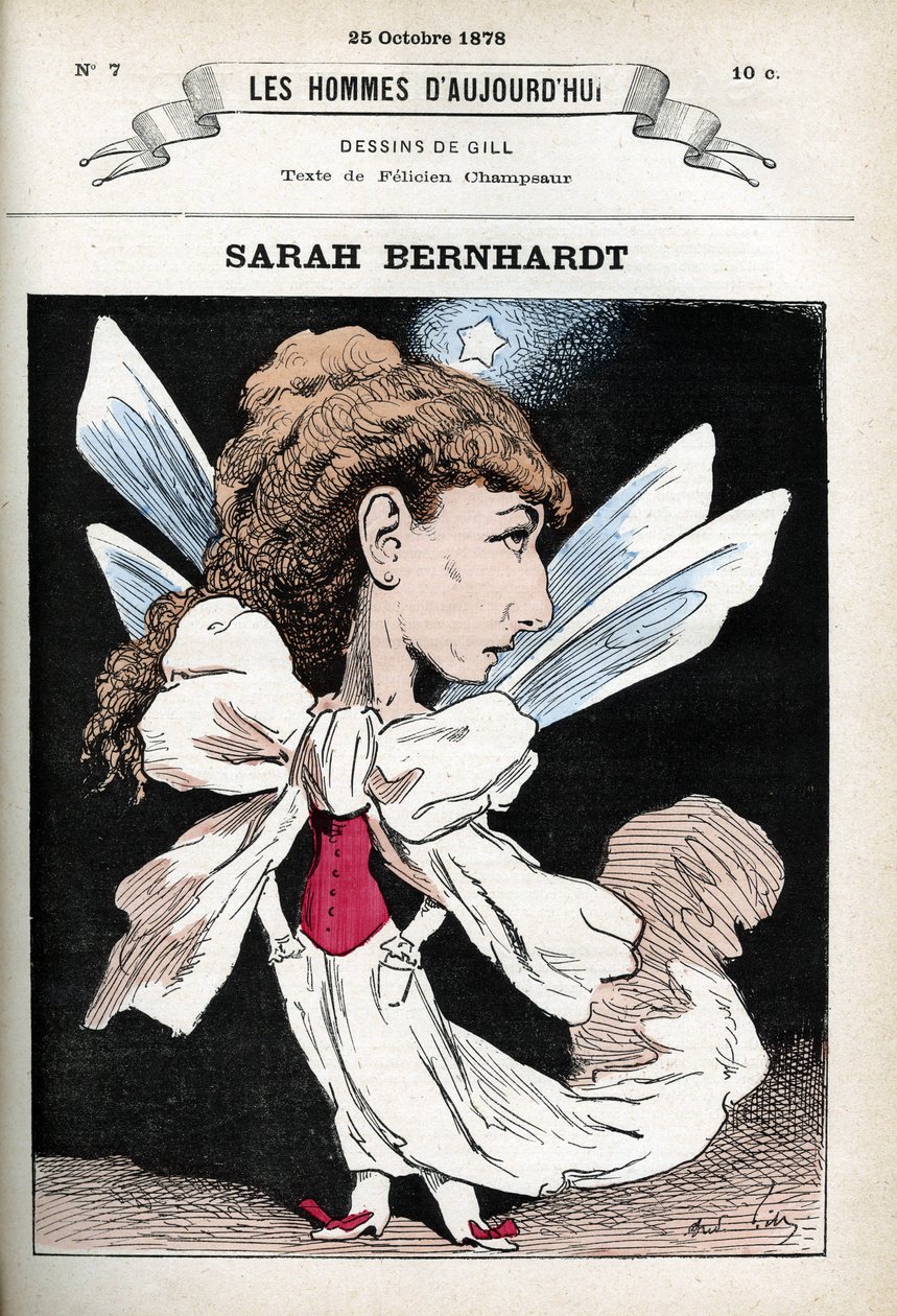 Retrato de Henriette Rosine Bernard, conocida como Sarah Bernhardt (1844-1923), actriz de teatro francesa. Caricatura por Gill, París de Andre Gill