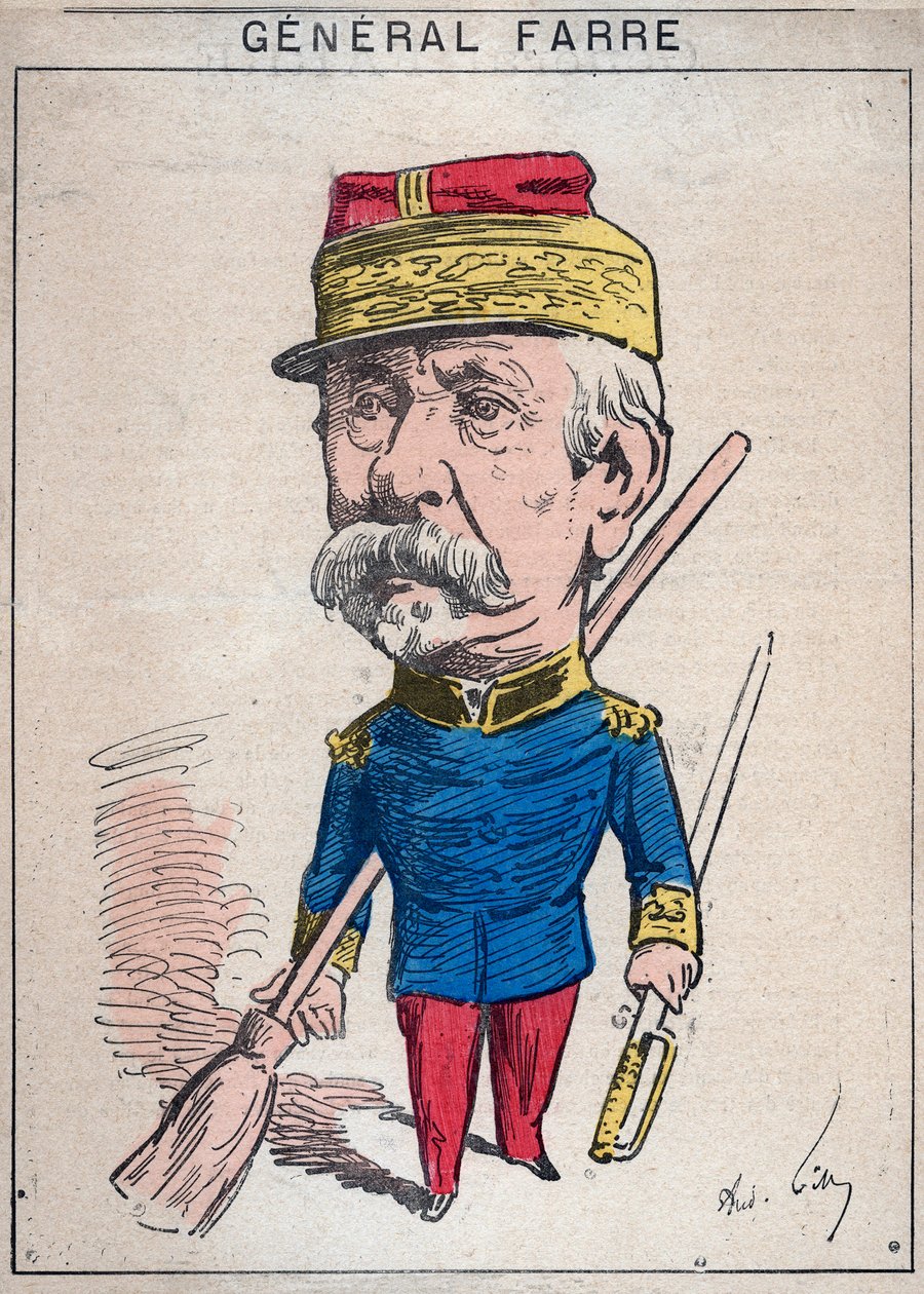 Retrato de Jean Joseph Frédéric Albert Farre, soldado francés, nombrado general en 1870 y ministro de guerra - Caricatura de André Gill en “Les Hommes d
