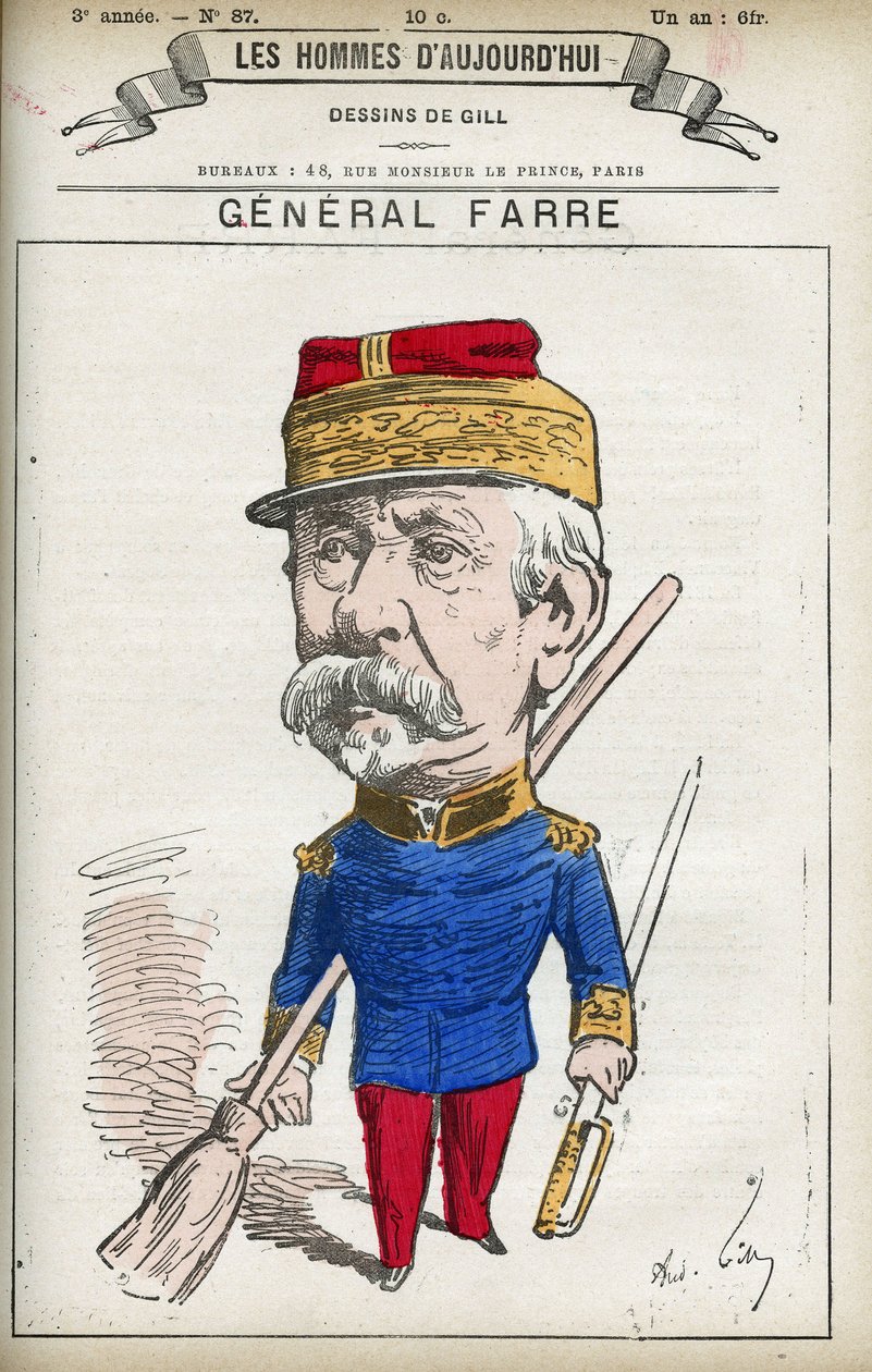 Retrato de Jean Joseph Frederic Albert Farre (1816-1887), soldado francés, fue nombrado general en 1870 y ministro de guerra. Caricatura de Gill, París de Andre Gill