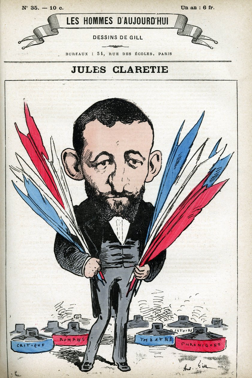 Retrato de Jules Claretie (1840-1913), novelista, dramaturgo y crítico francés. Caricatura de Gill, en “Les Homme d