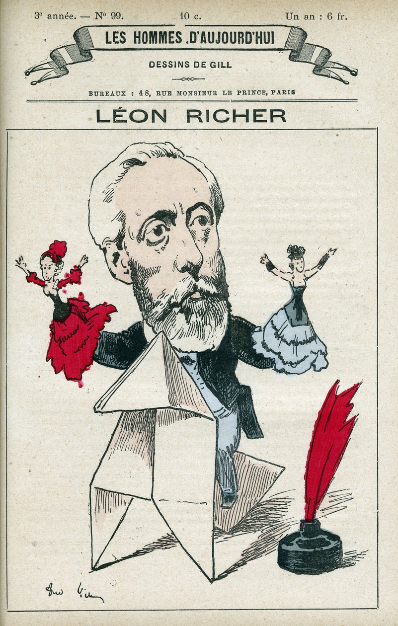 Retrato de Leon Richer (1824-1911), periodista e intelectual francés, fundó la Asociación por el derecho de las mujeres y la Liga francesa por el derecho de las mujeres en 1882. Caricatura de Gill, París de Andre Gill
