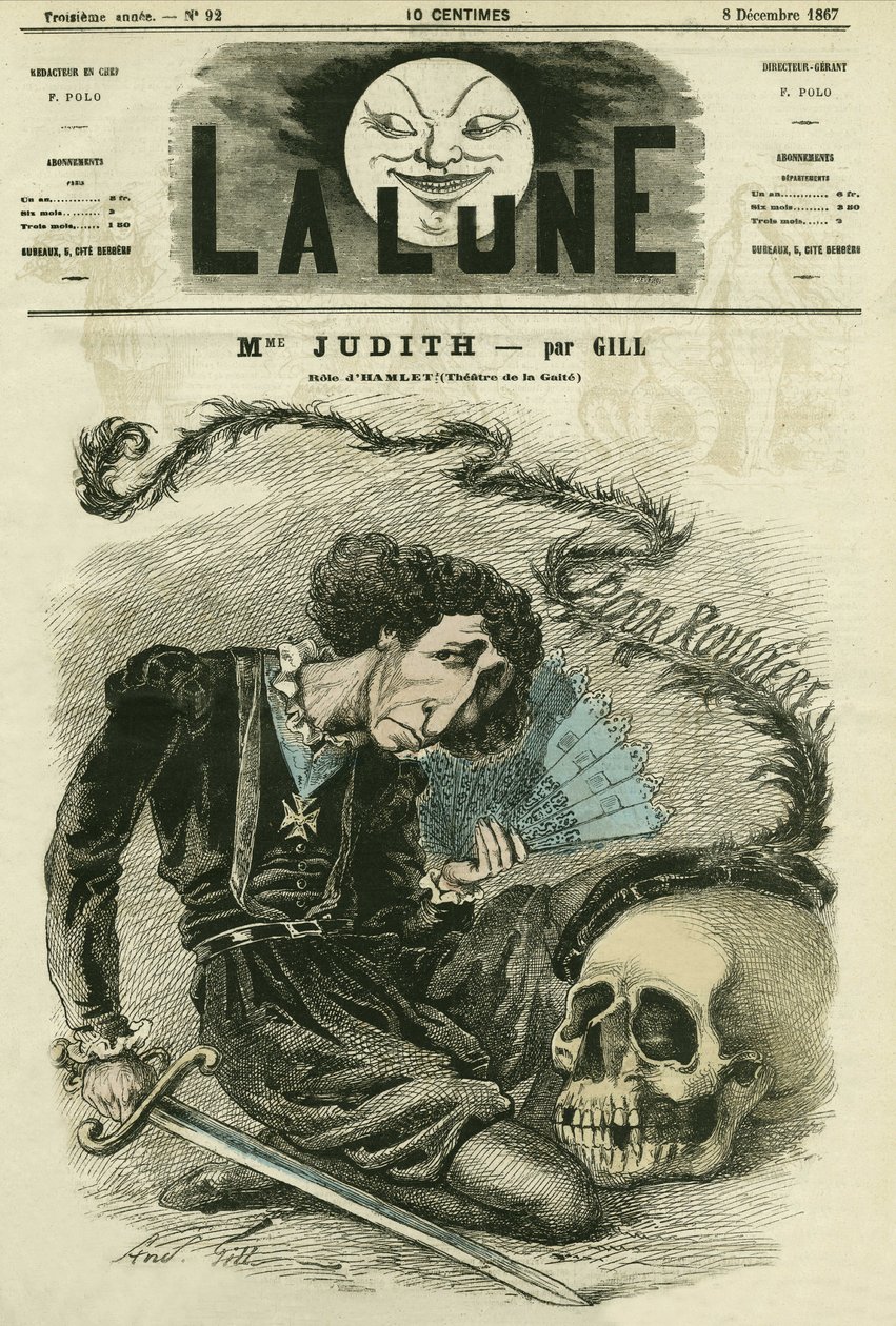 Retrato de Madame Judith (1827-?), actriz francesa. Caricatura de Gill, en 