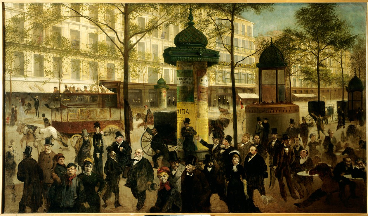 Boceto para un panorama del Boulevard Montmartre con personalidades parisinas contemporáneas de Andre Gill