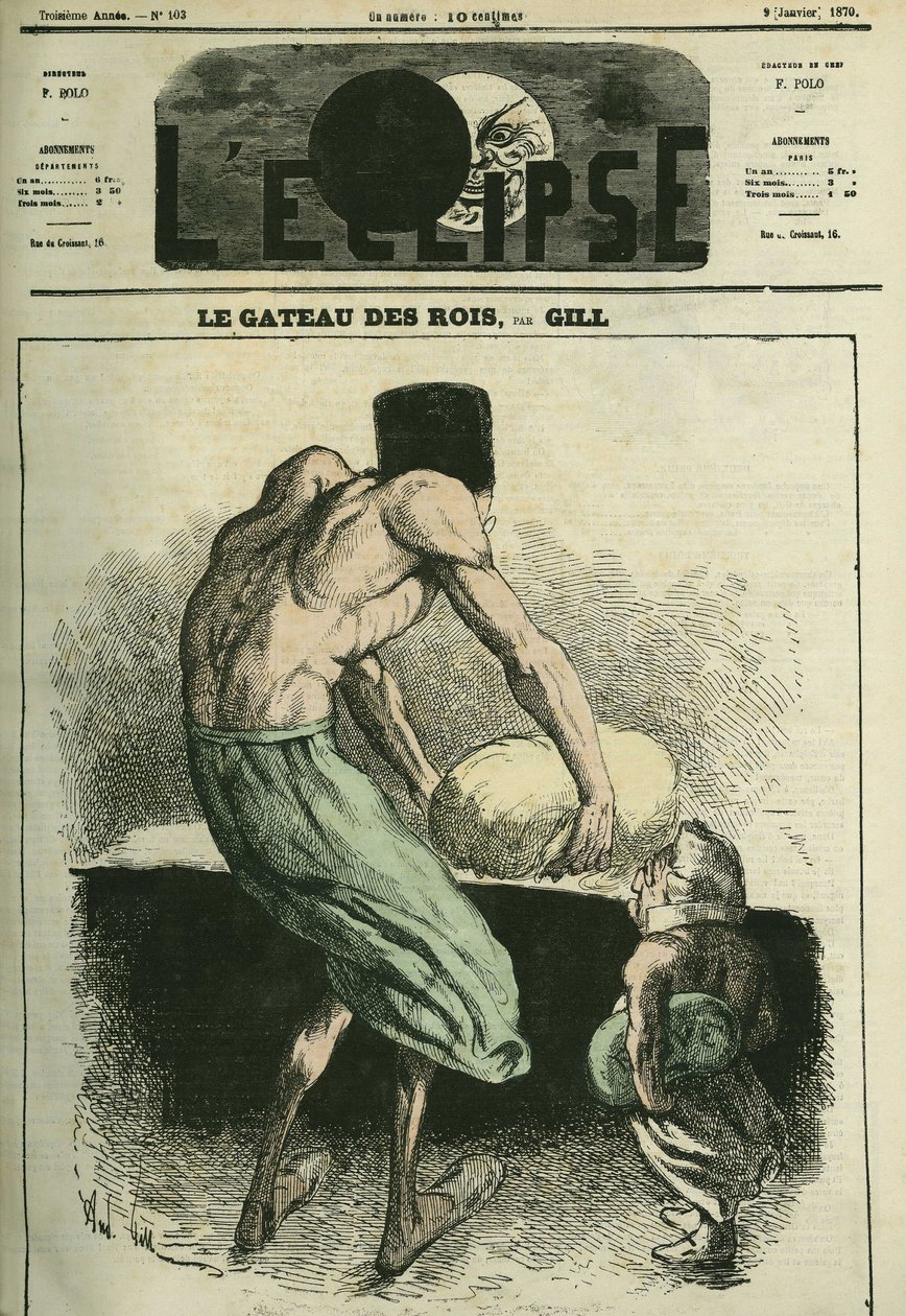 El pastel de los reyes, uno amasa la pasta, el otro sostiene el haba. Portada en “L