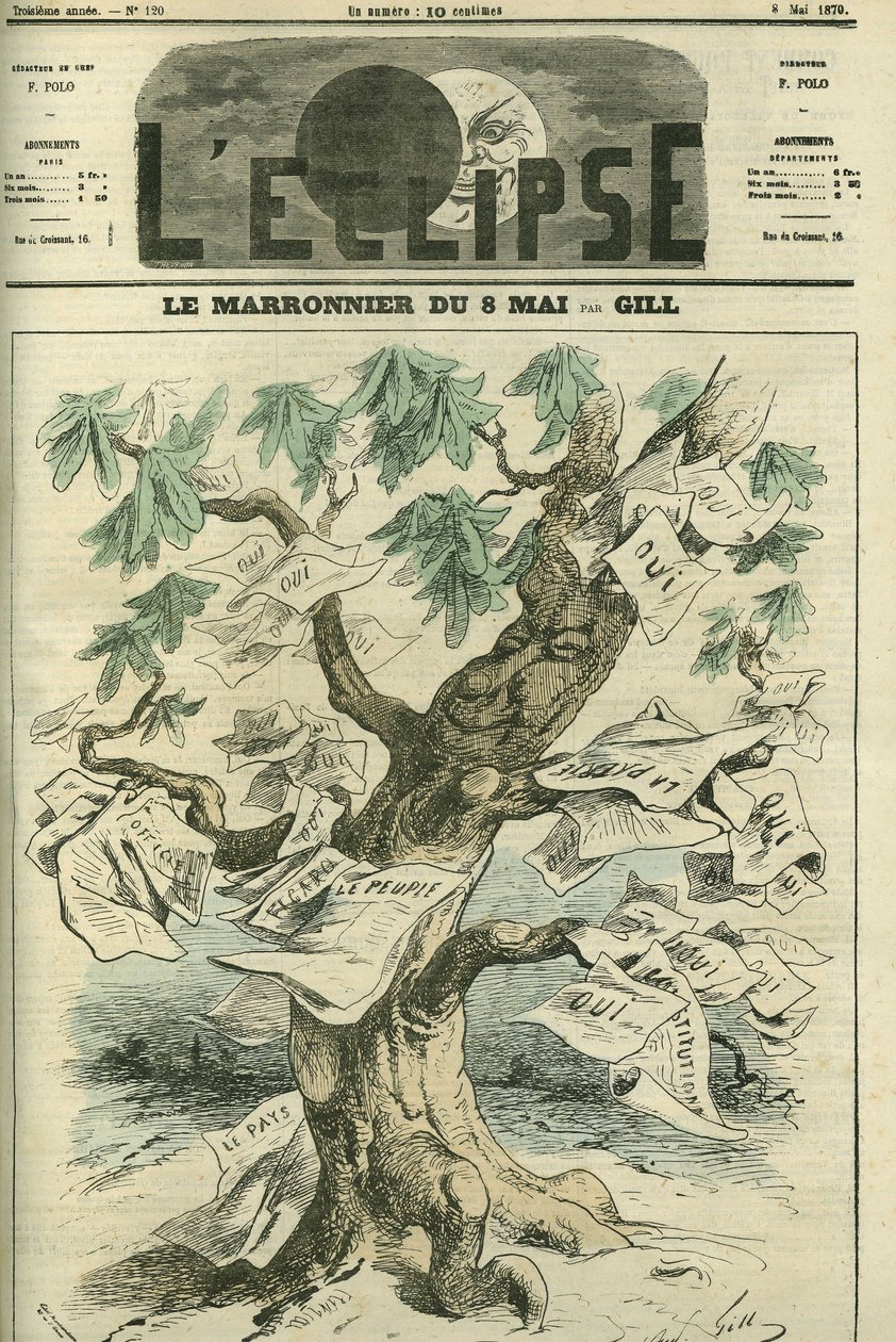 El castaño del 8 de mayo, el Senado aprueba por plebiscito, establece la responsabilidad de los ministros ante el Cuerpo Legislativo. Portada en "L