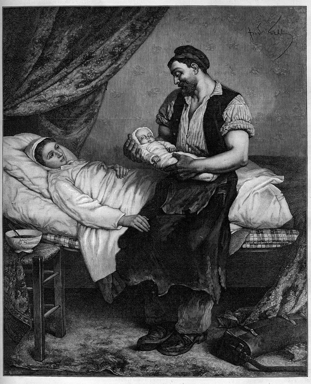 El nuevo (recién nacido). Grabado después de la pintura de Andre Gill (1840-1885) en "El Mundo Ilustre" n°1283 del 29 de octubre de Andre Gill