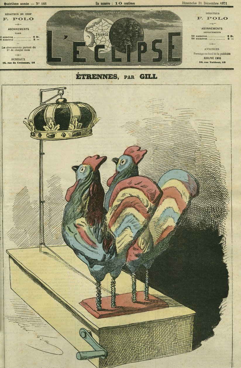 Los dos gallos son coronas. Portada en “L