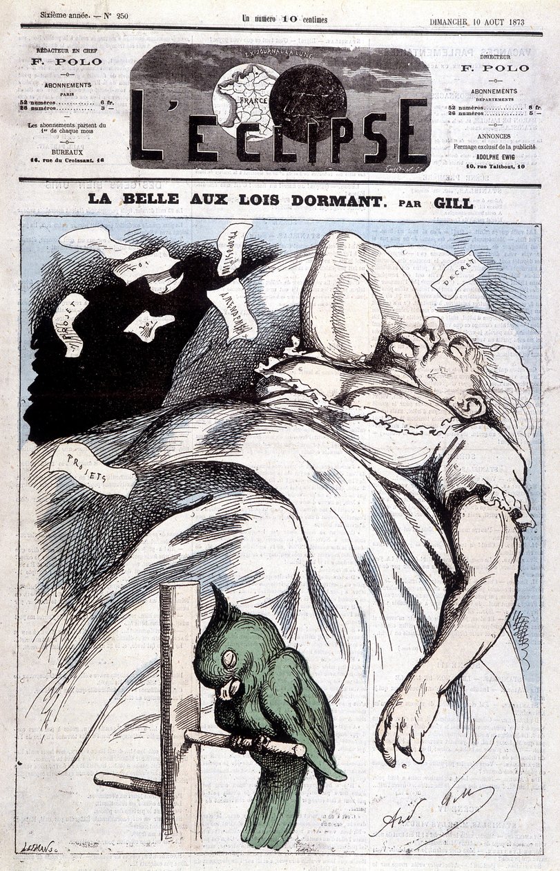 Caricatura de Victoria en "La Bella Durmiente" - por Gill, en "L